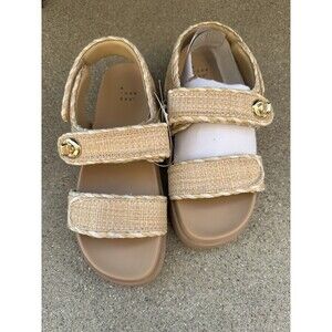 Women's Tilly Raffia Platform Footbed Sandals - A New Day Tan 7.5